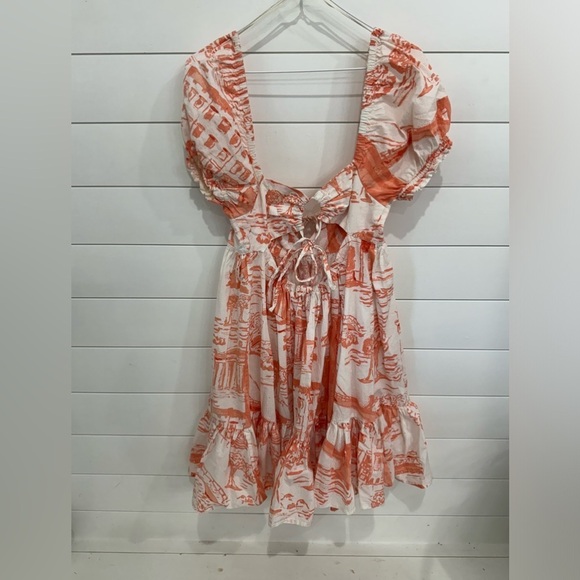 Urban Outfitters Wonderland Coral Babydoll Tieback Dress Puff Sleeves Size small - Picture 4 of 6